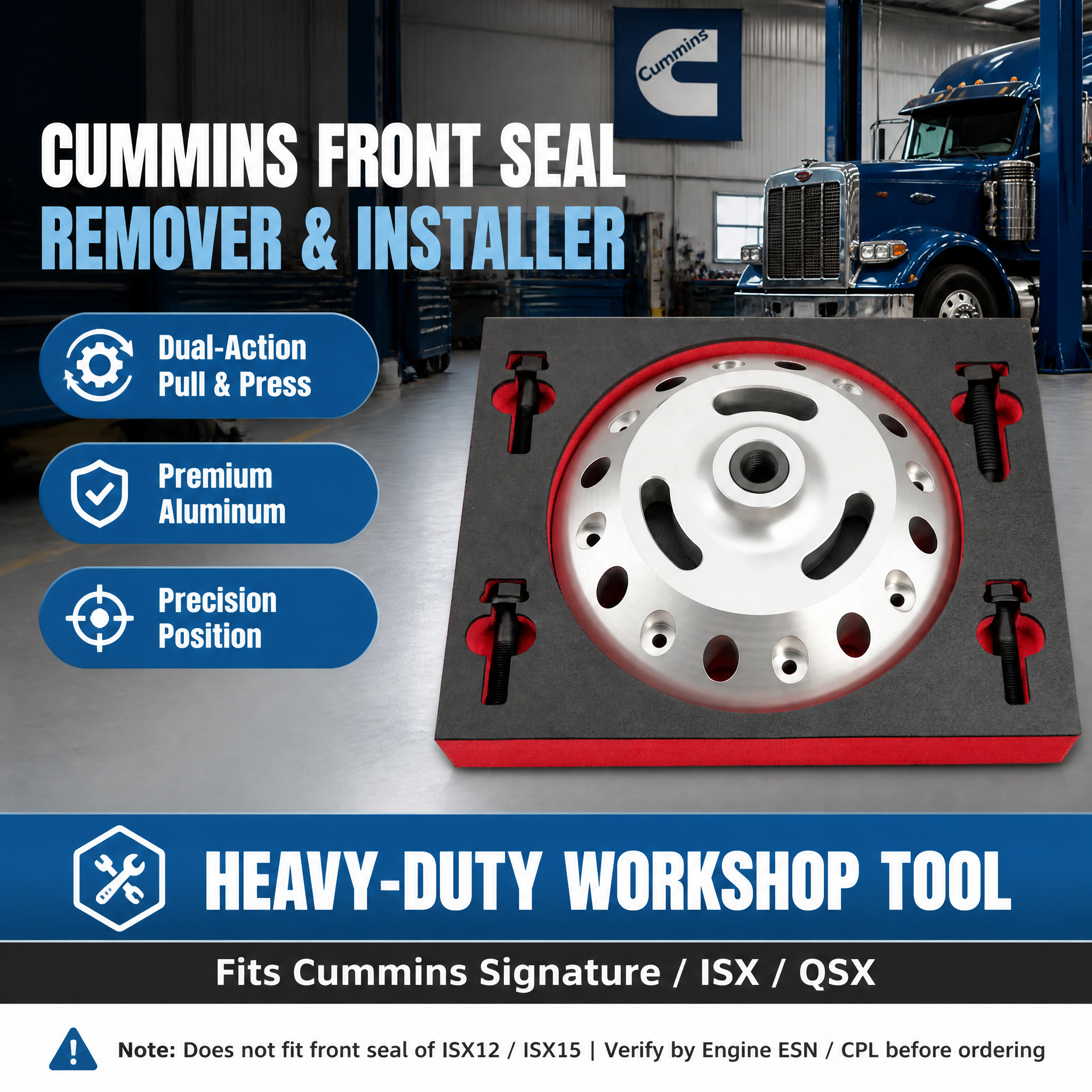 For ISX QSX Front Crankshaft Seal Remover & Installer Tool for Cummins Signature ISX QSX Diesel Truck Engine Replace OEM 3162992