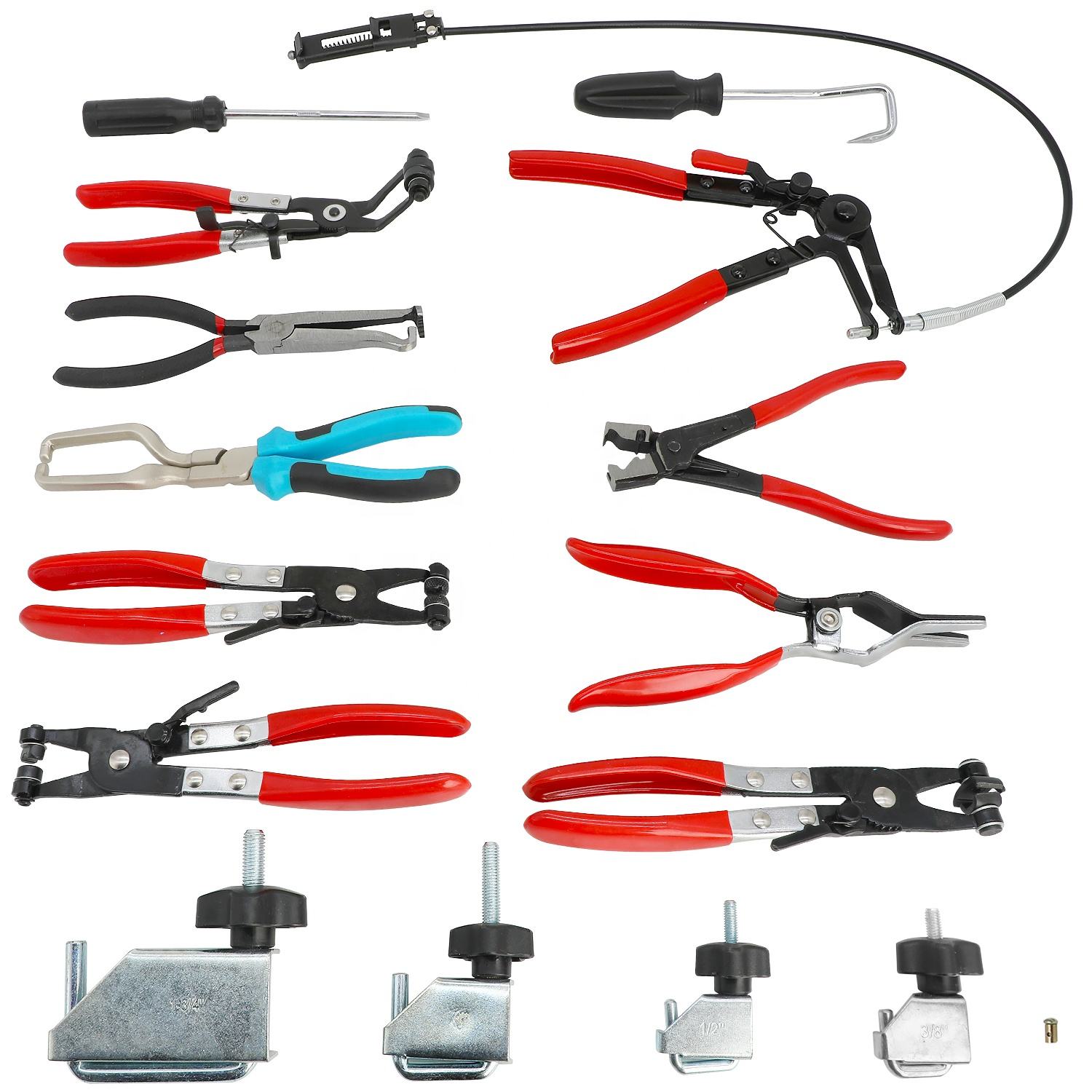 Professional 15-Piece Super Complete Auto Hose Clamp Pliers Tool Set for Radiator, Fuel & Water Line Removal