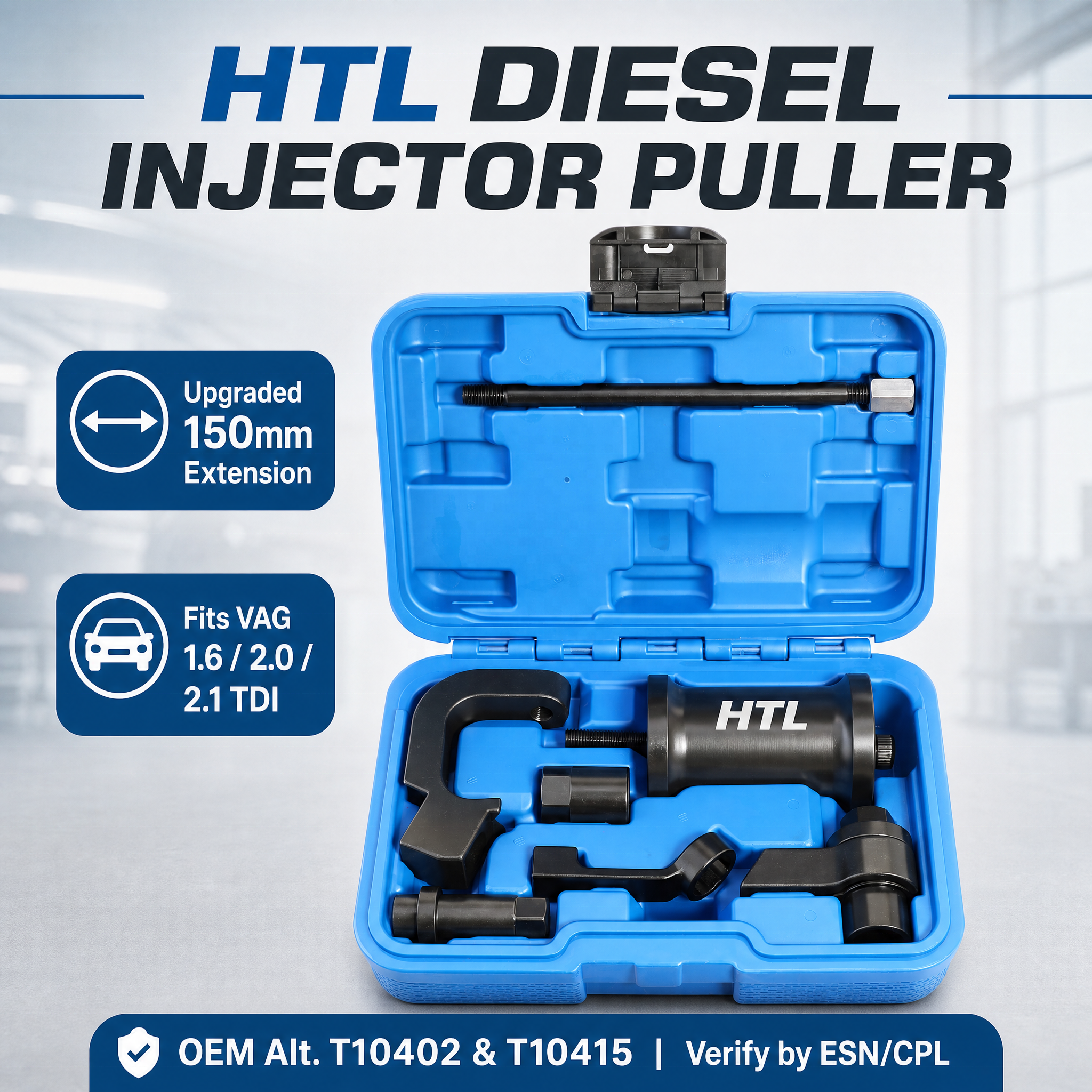 Upgraded Fuel Injector Puller Removal Tool Kit with 150mm Extension Pole OEM T10402 & T10415 for VW, Audi 1.6L 2.0L 2.1L TDI CR