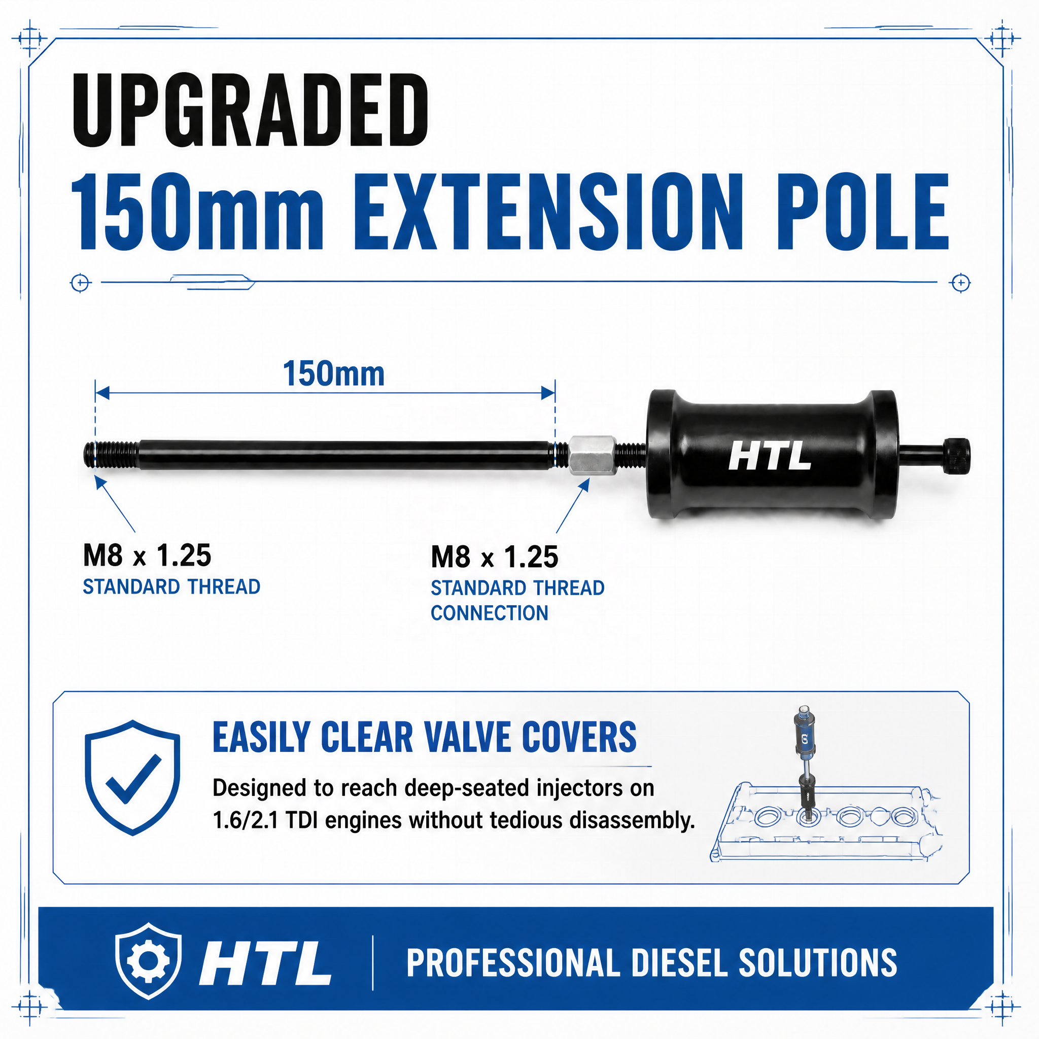Upgraded Fuel Injector Puller Removal Tool Kit with 150mm Extension Pole OEM T10402 & T10415 for VW, Audi 1.6L 2.0L 2.1L TDI CR