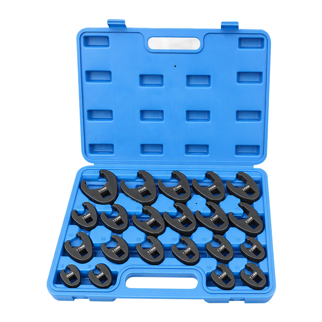 21 Piece Metric Crowfoot Wrench Set 1/2 Inches and 3/8 Inches Drive Sizes 8mm-32mm Cr-Mo Flare Nut