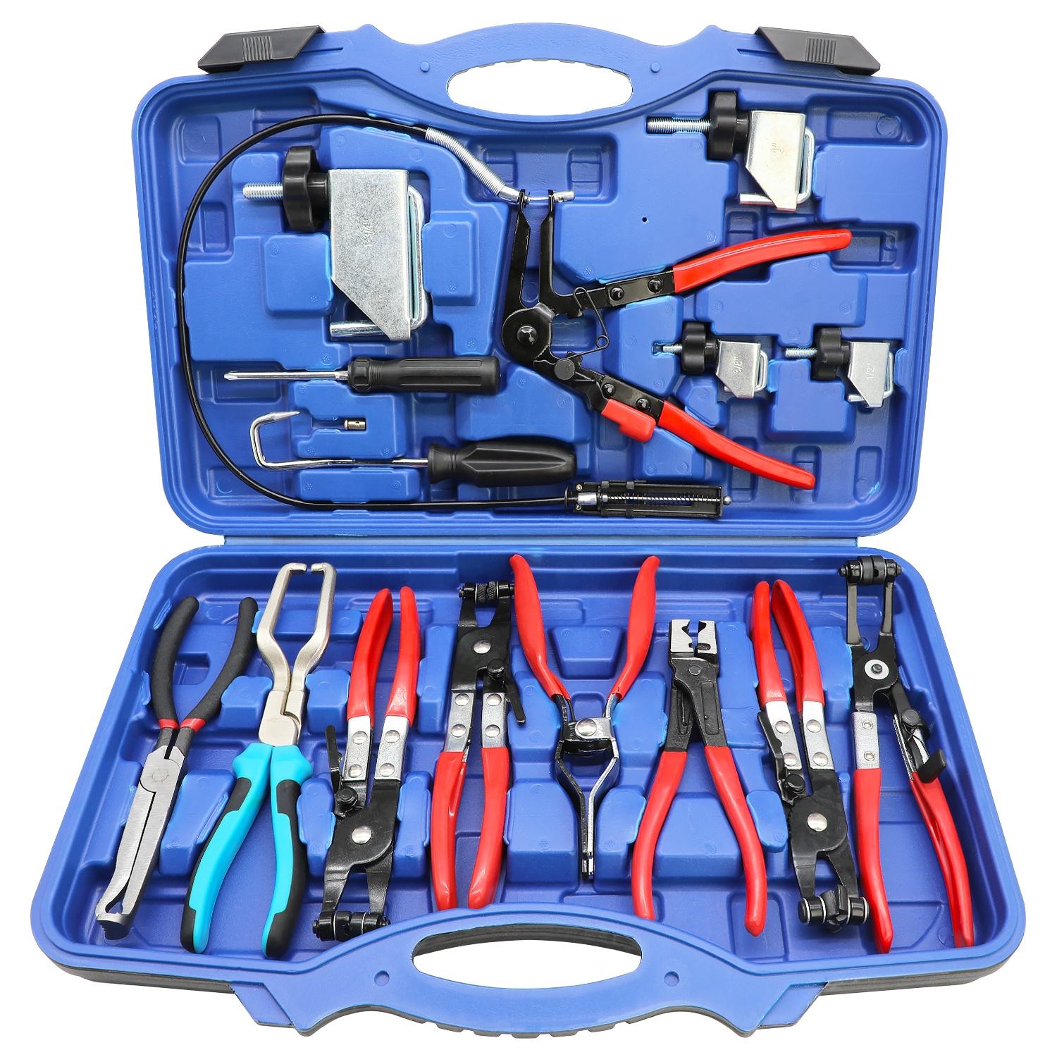 Professional 15-Piece Super Complete Auto Hose Clamp Pliers Tool Set for Radiator, Fuel & Water Line Removal