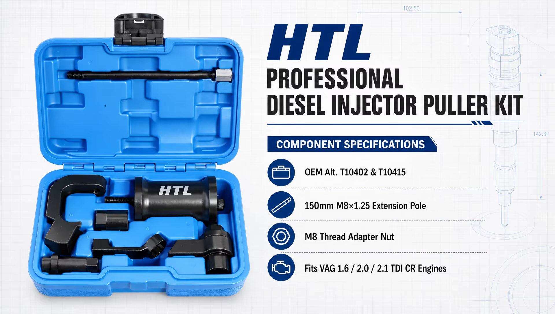 Upgraded Fuel Injector Puller Removal Tool Kit with 150mm Extension Pole OEM T10402 & T10415 for VW, Audi 1.6L 2.0L 2.1L TDI CR manufacture