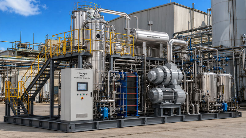 évaporateur d’eaux usées MVR de 2 000 kg/h