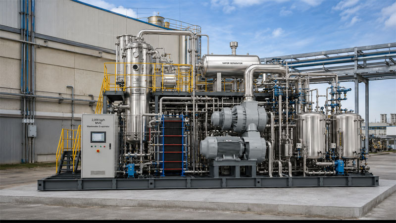 évaporateur d’eaux usées MVR de 2 000 kg/h
