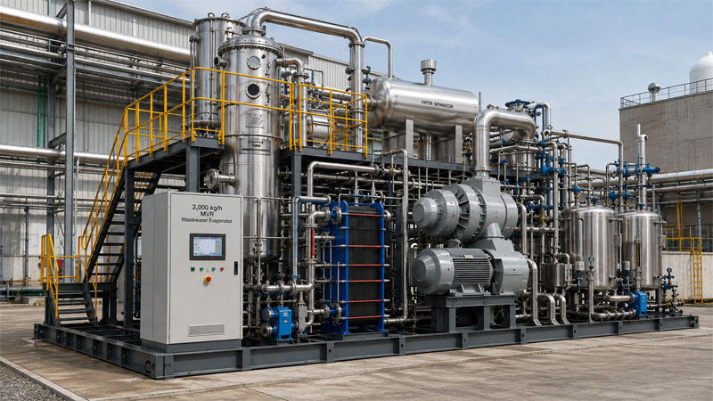 évaporateur d’eaux usées MVR de 2 000 kg/h