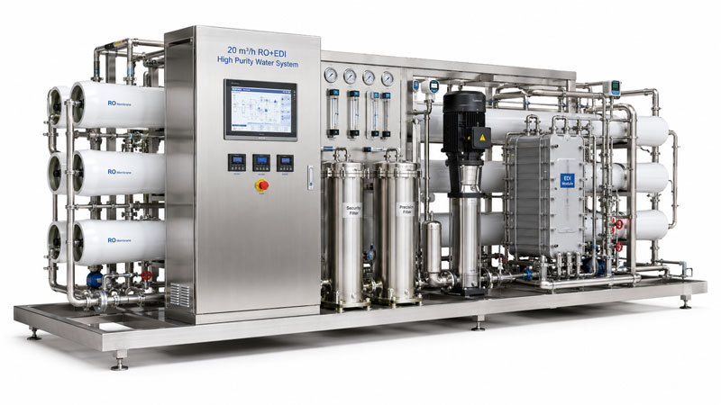 High purity water system in stainless steel skid