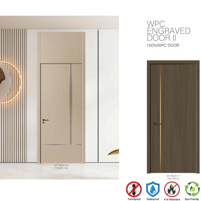 WPC Door Scratch-Resistant with Aluminum Stripe for Office