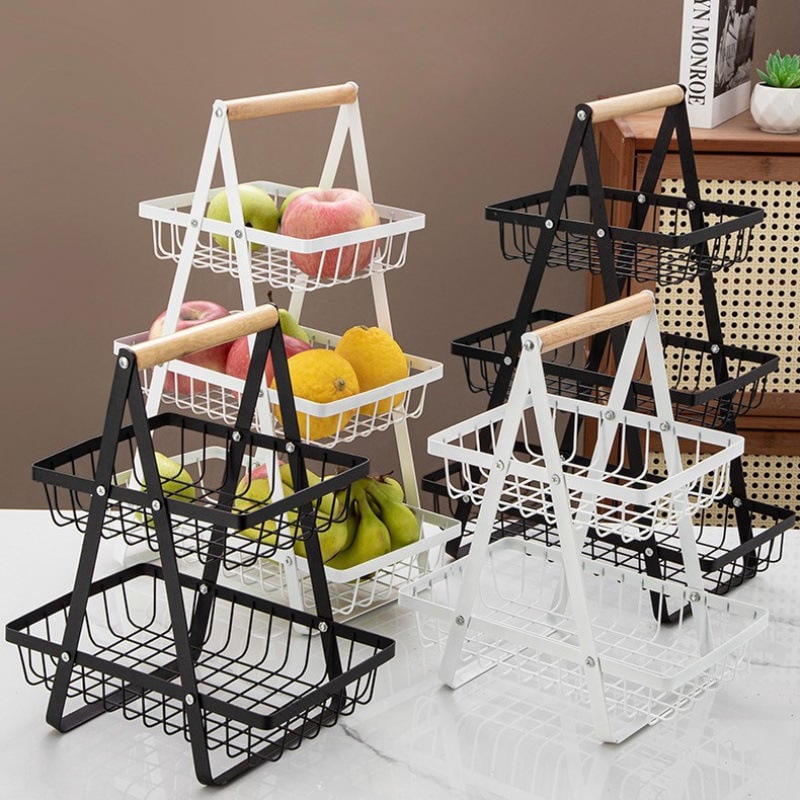 Rust-proof Vegetable Storage Rack with Metal Mesh Baskets Ideal
