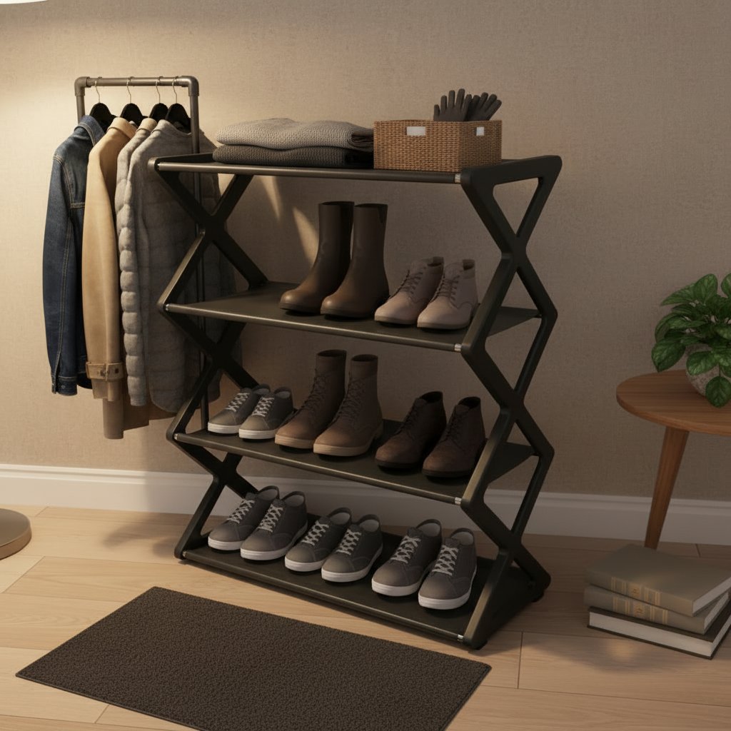 X-Shaped Steel Tube Shoe Rack Multi-Layer Detachable Shoe Cabinet for Dormitory Entryway