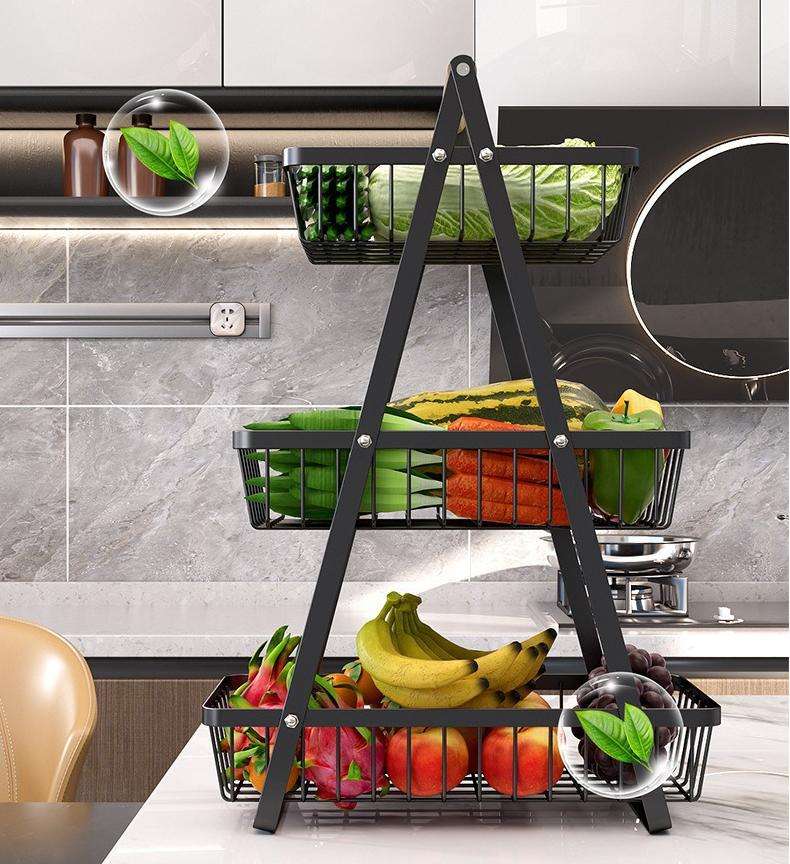 Rust-proof Vegetable Storage Rack with Metal Mesh Baskets Ideal