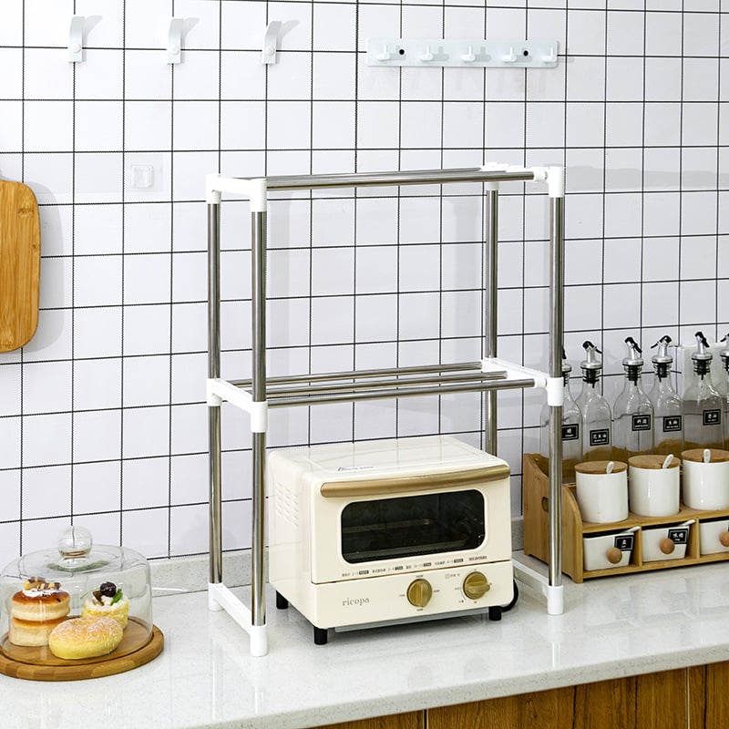 Stainless Steel Adjustable Double Layer Foldable Kitchen Storage Shelf