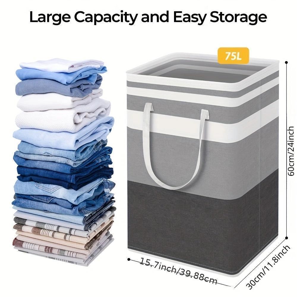 Heavy Duty Collapsible Tall Oxford Fabric Laundry Basket with Extended Handles