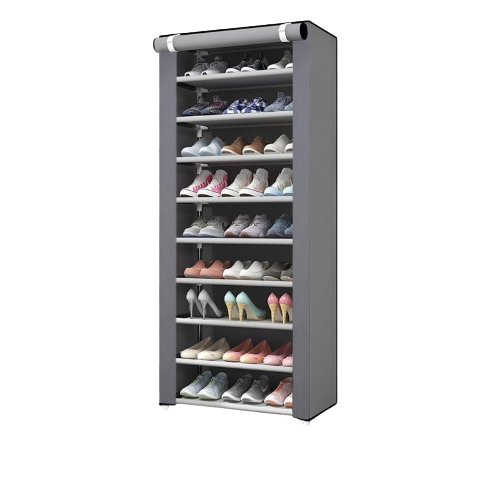 Steel 10-Tier Dustproof Shoe Rack Cabinet with Roller Shutter Door Space-Saving Entryway Organizer