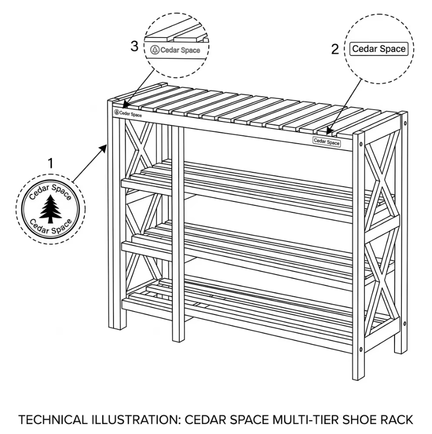 Shoe Rack Custom Logo Line Drawing