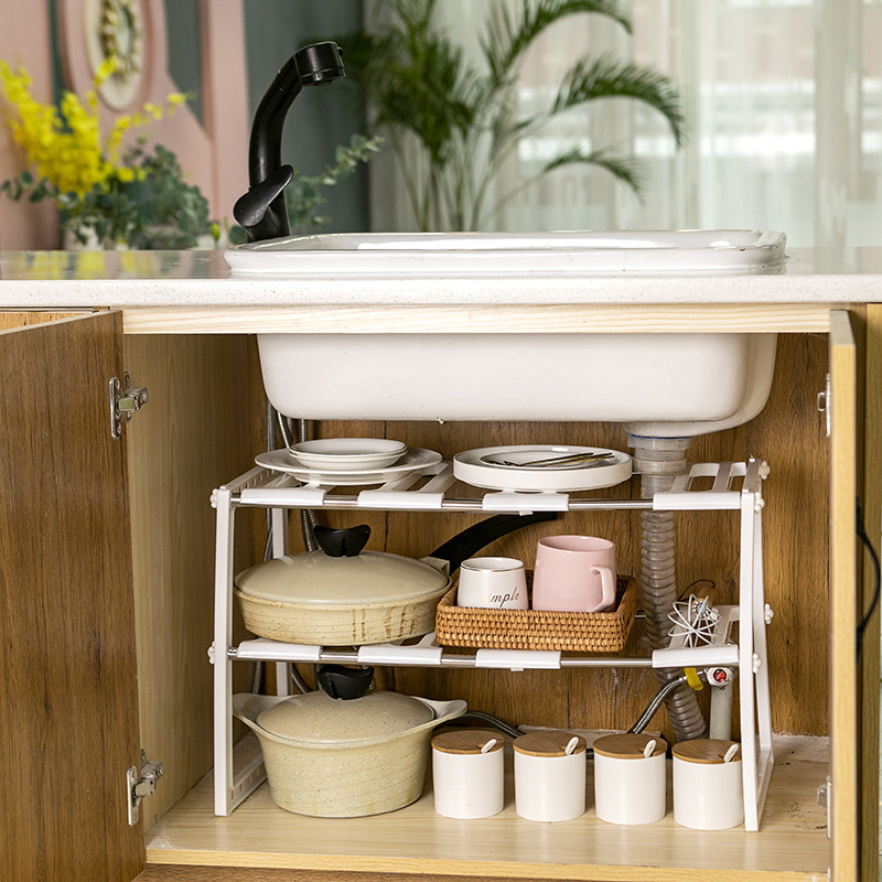 2-Tier Retractable Stainless Steel Kitchen Shelf