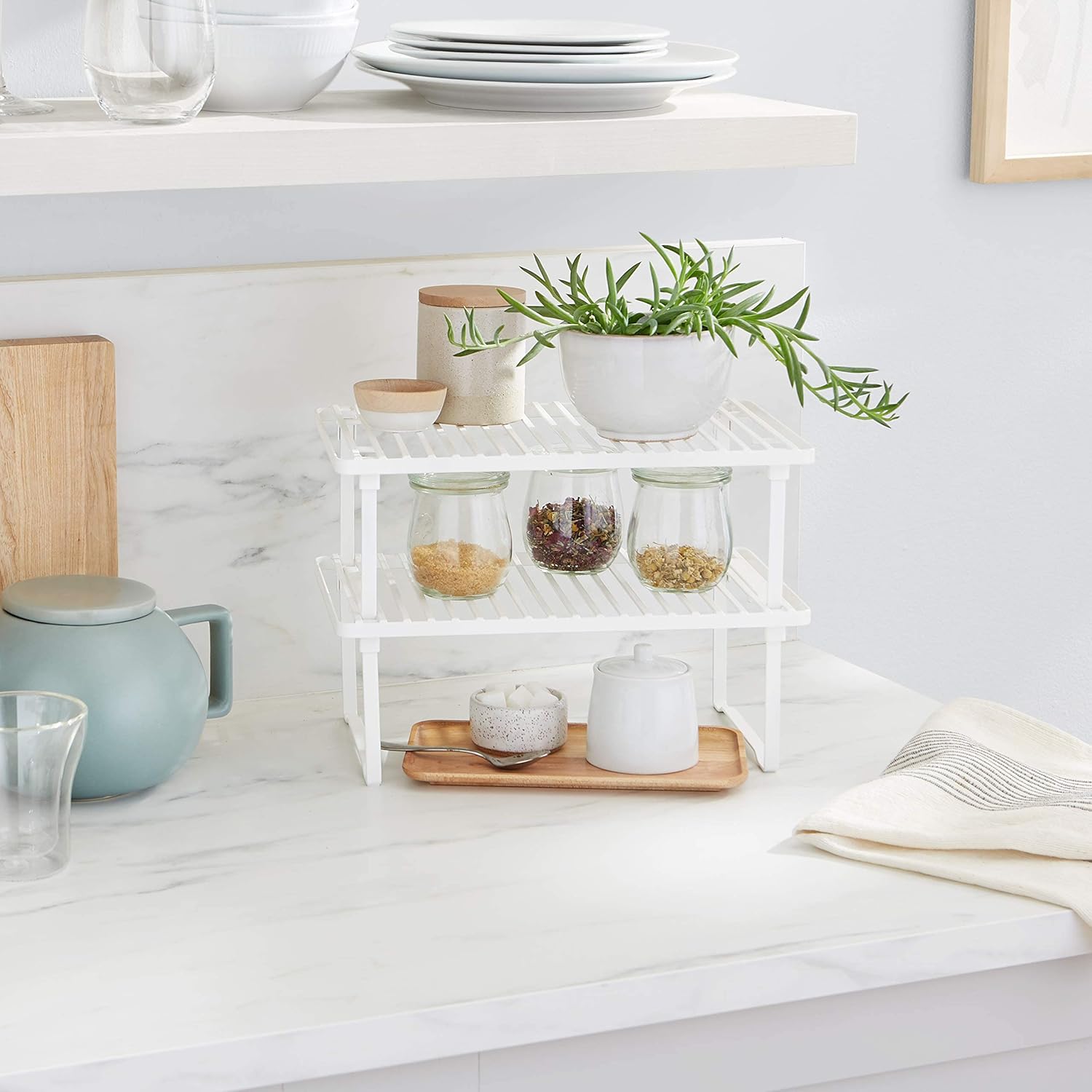 Stackable na Dalawang Antas na Pantry Storage Rack