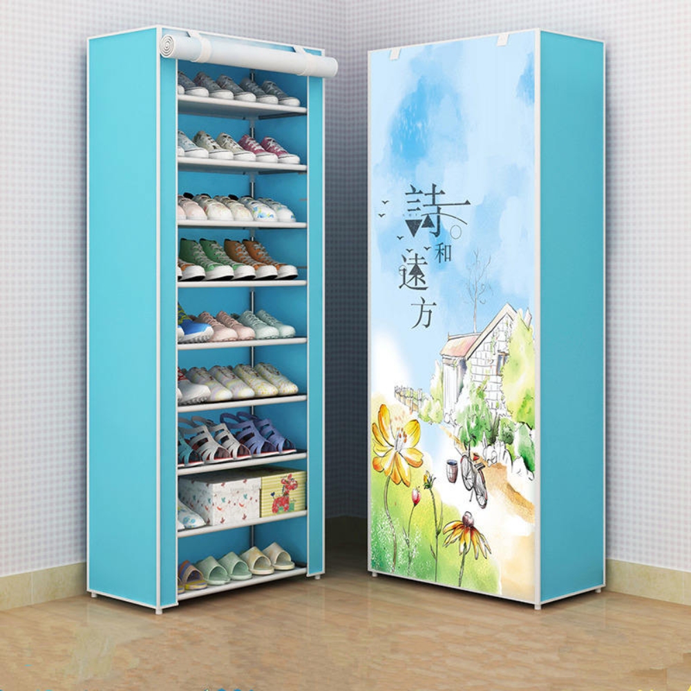 Steel 10-Tier Dustproof Shoe Rack Cabinet with Roller Shutter Door Space-Saving Entryway Organizer