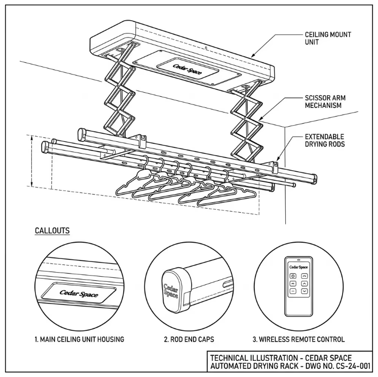 Smart Clothes Drying Rack Custom Line Drawing