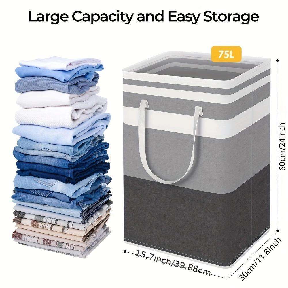 Heavy Duty Collapsible Tall Oxford Fabric Laundry Basket with Extended Handles