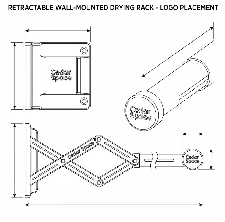 Wall-Mounted Clothes Drying Rack Custom Line Drawing