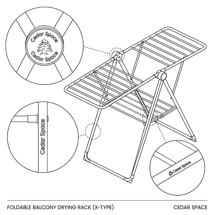 Freestanding Folding Clothes Drying Rack Custom Line Drawing