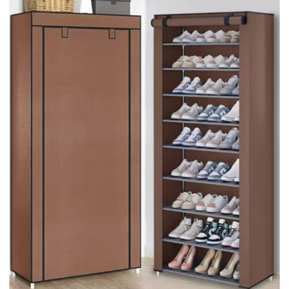 Steel 10-Tier Dustproof Shoe Rack Cabinet with Roller Shutter Door Space-Saving Entryway Organizer