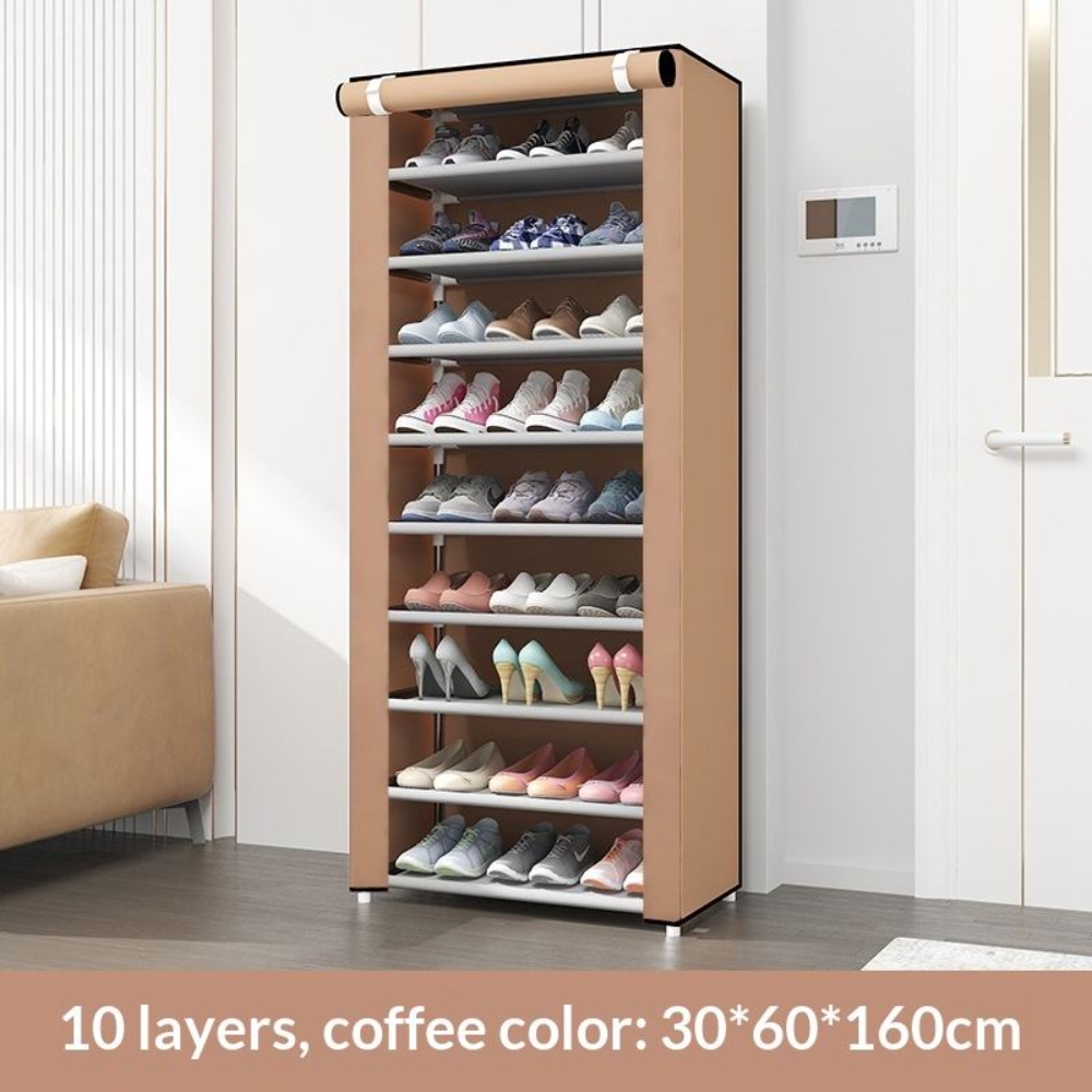 Steel 10-Tier Dustproof Shoe Rack Cabinet with Roller Shutter Door Space-Saving Entryway Organizer