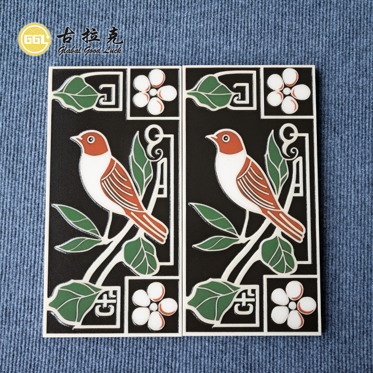 Exquisite Emaille-Fliese Einzigartige Keramikfliese mit Vogelmuster