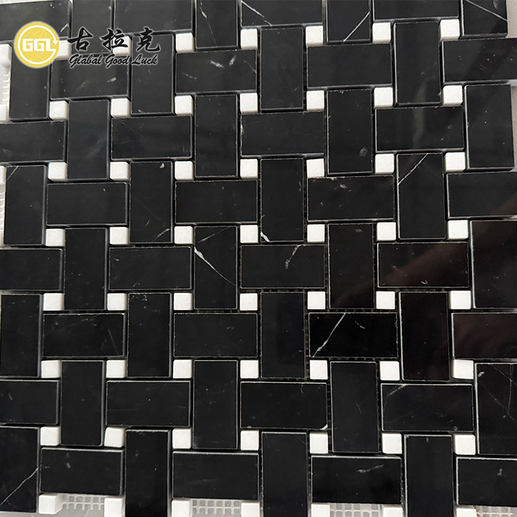Nero Marquina Marmore & Wit Dots Mozaïekteël vir Huis Muur Vloer Versiering