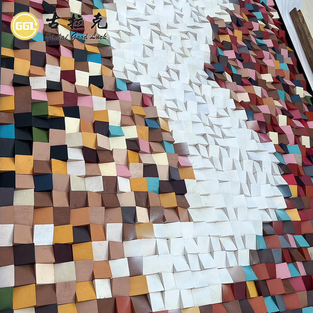 Custom 3D Multicolor Wood Mosaic Wall Art