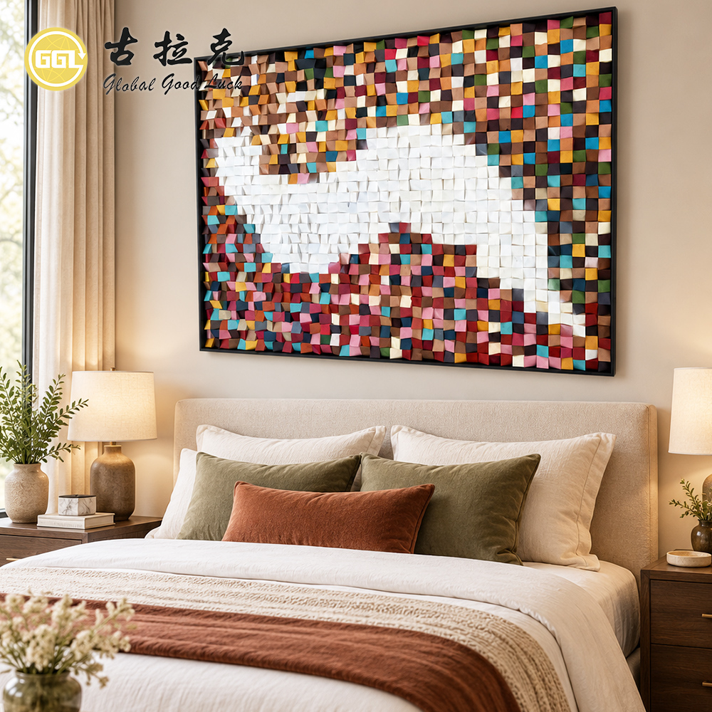 Custom 3D Multicolor Wood Mosaic Wall Art