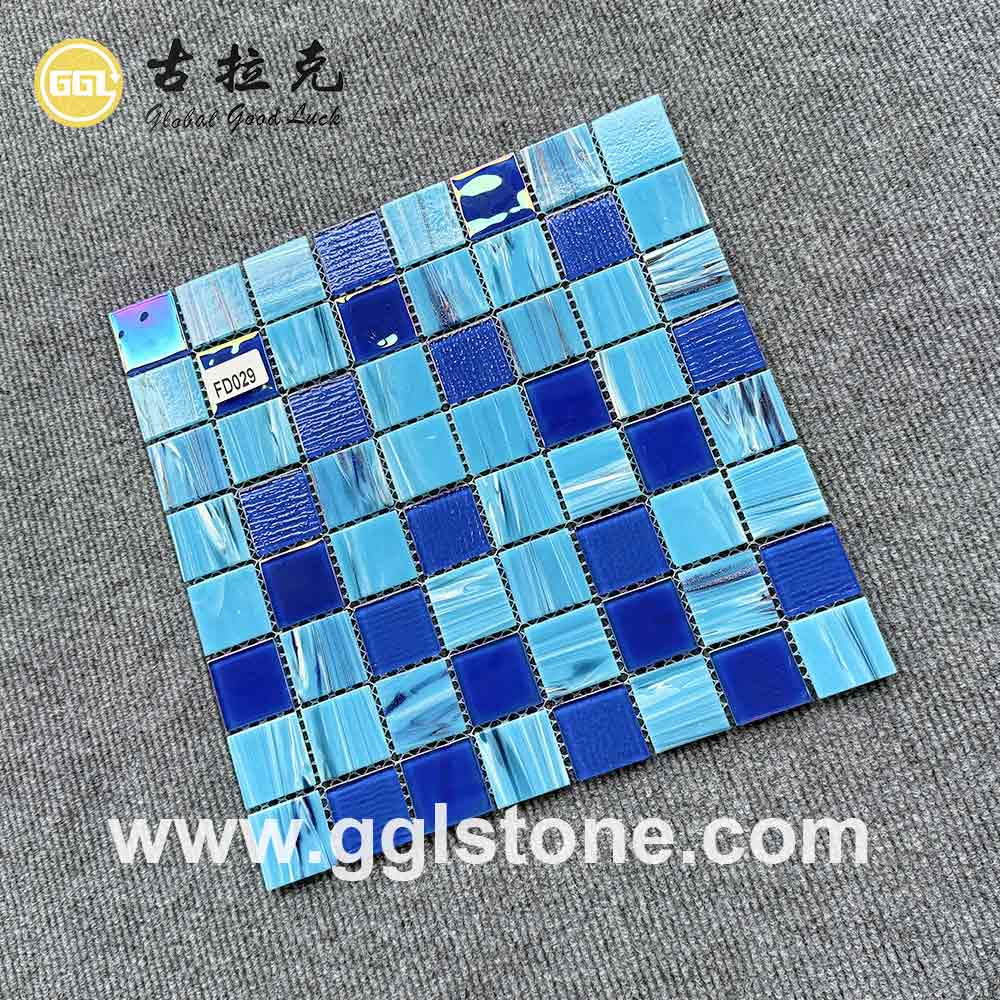 Cobalt Blue Iridescent Glass Mosaic Pool Tile | GGL
