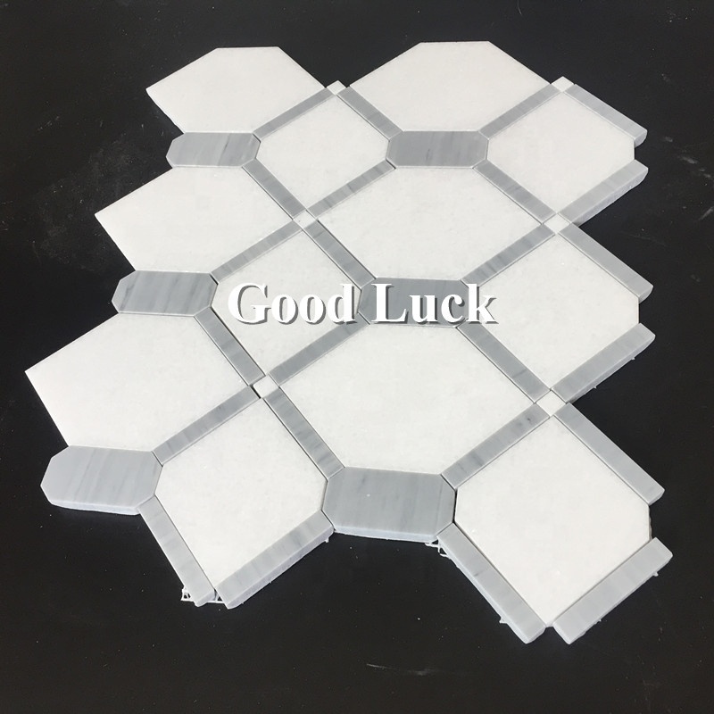Badvannsflise Hvit Marmor Blandet Grå Kant Mosaikk for kjøkkenets backsplash