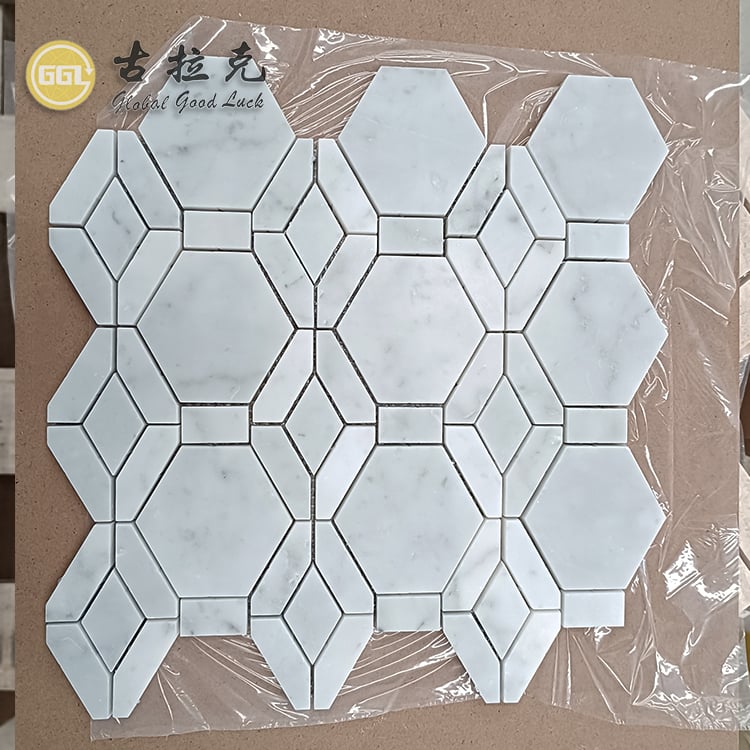 Formes combinées Cararra blanc en octogone mélange en forme de carré Mosaïque en marbre Pour décoration de sol et de mur de maison et d'hôtel