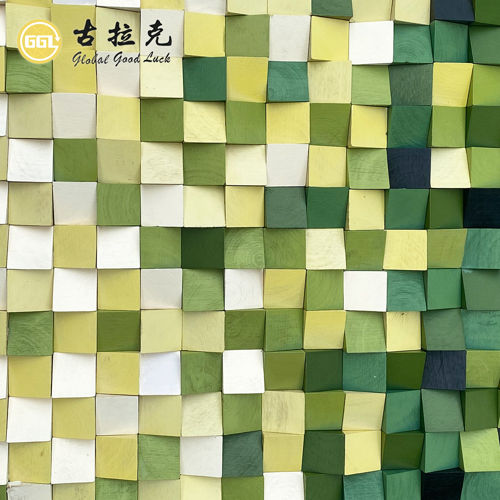 Handmade 3D Green Gradient Wood Mosaic Mural