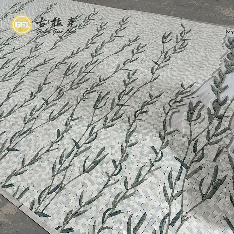 Corte a chorro de agua Azulejo Patrón de Hoja Mosaico para Decoración de Paredes de Hotel