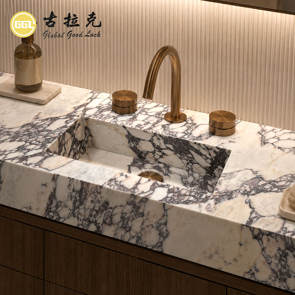 Calacatta-Viola-Marmor-Waschtisch | Individueller Luxus-Waschraum aus Naturstein