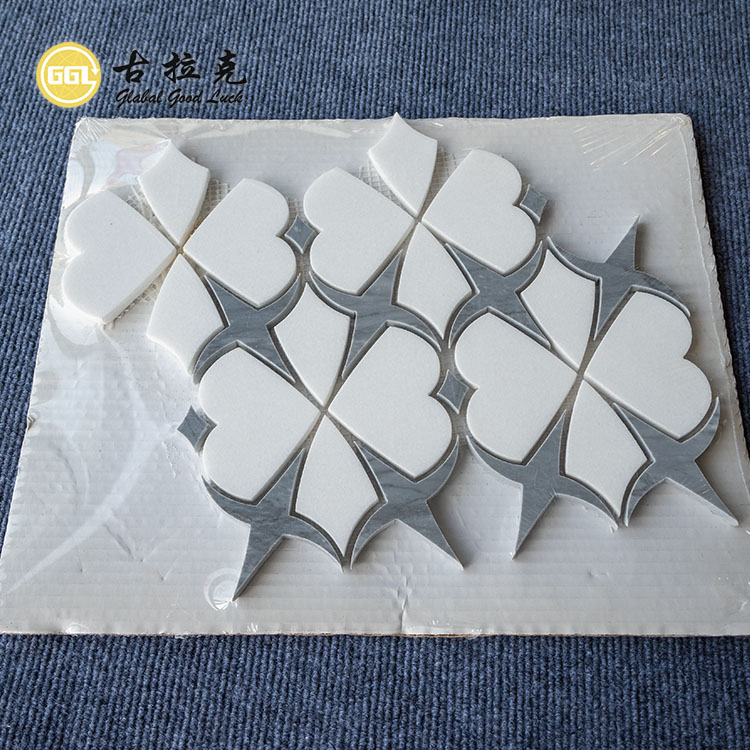 Baldosas de Mosaico de Parqué de Mármol Thassos Blanco con Mezcla Gris con Característica de Chorro de Agua para Piso y Pared