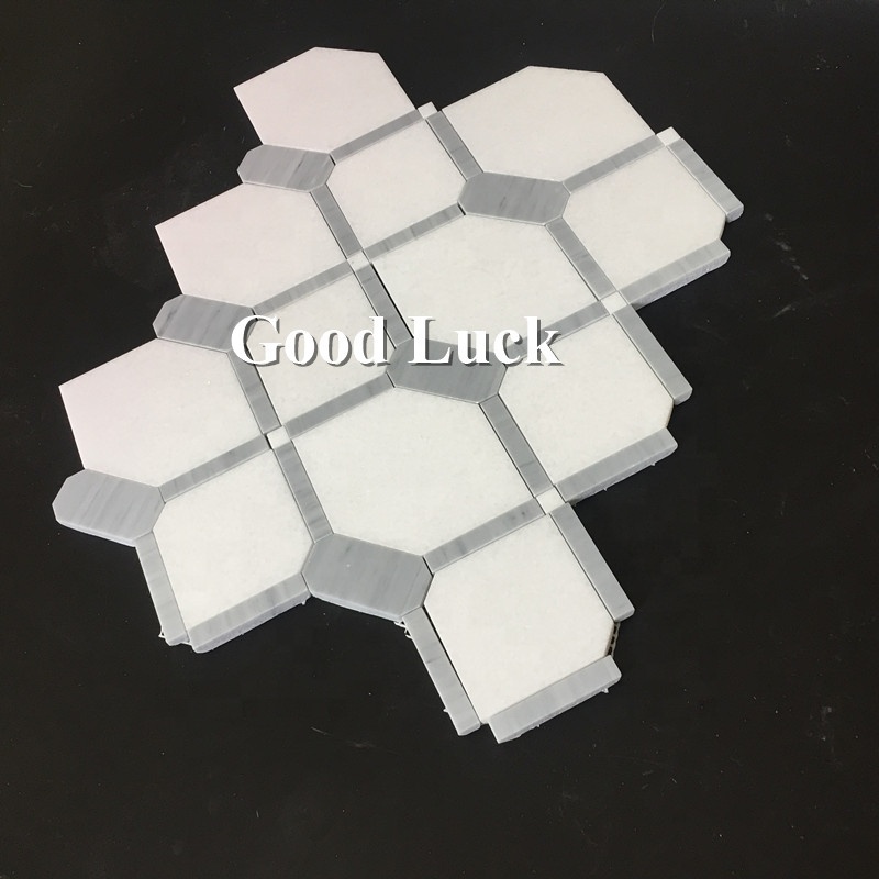 Badvannsflise Hvit Marmor Blandet Grå Kant Mosaikk for kjøkkenets backsplash
