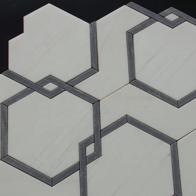 Innenraum Wohnkultur Design Sechseckmuster Weiße Marmor Mosaikfliesen für Boden und Wand
