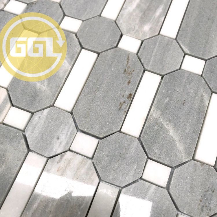 Mosaico de Forma Irregular Polido em Cinza e Branco para Azulejo de Parede e Piso Interno