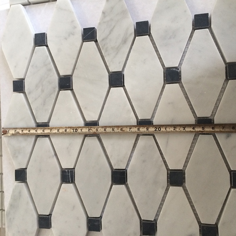Calacatta White Mix Black Dots Marble Long Hexagon Pattern Mosaic Tile Pour Décor de Sol/Mur de Maison/Villa