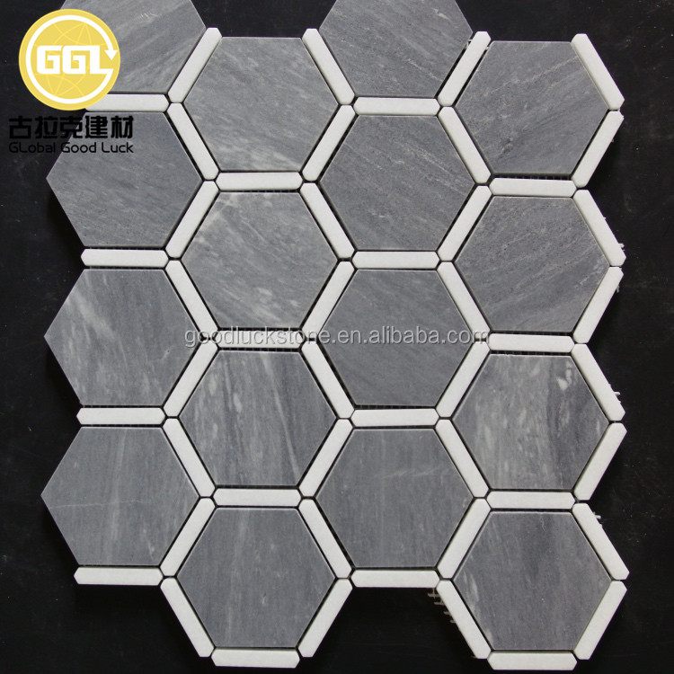 Azulejo de mosaico hexagonal de mármol Modern Grey Mix White para salpicadero de cocina