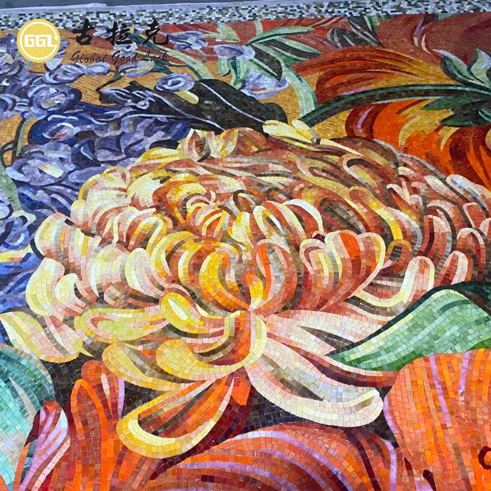 Handmade Custom Flower Glass Mosaic Wall Mural – Floral Art Decoration