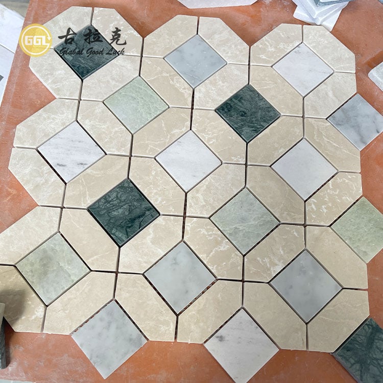 موزاییک مرمر مخلوط طبیعی کاشی دکوری داخلی موزاییک رنگ مخلوط برای کف یا دیوار