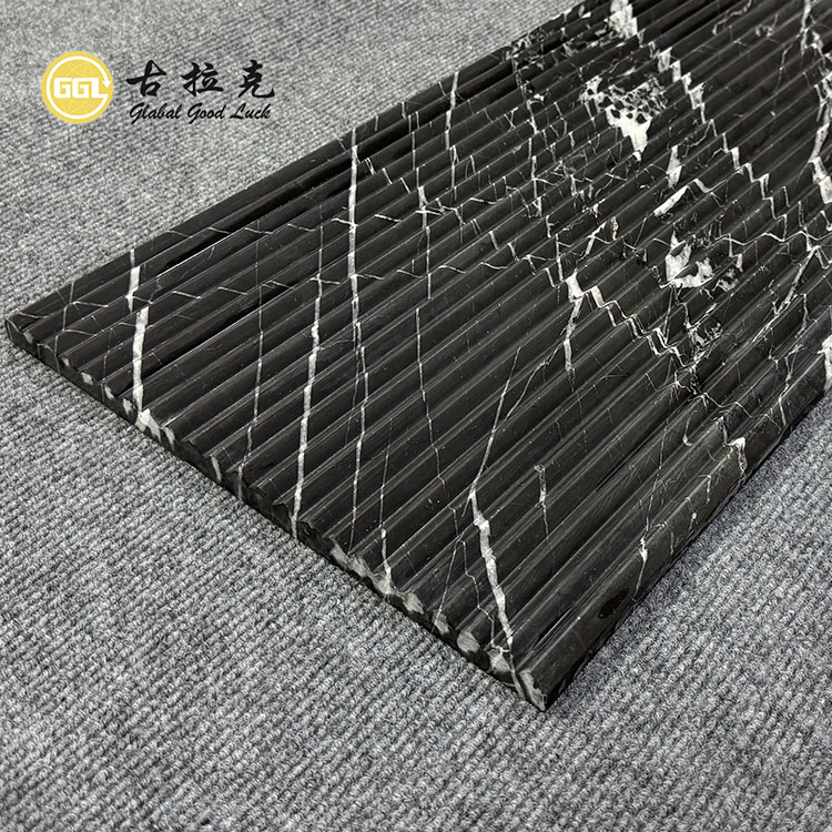 Nero Marquina Rivi Marmorimosaiikkipaneeli 3D Marmorilaatat