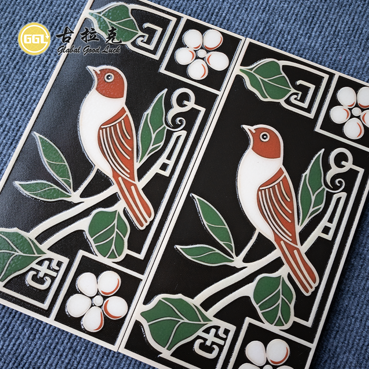 Exquisite Emaille-Fliese Einzigartige Keramikfliese mit Vogelmuster