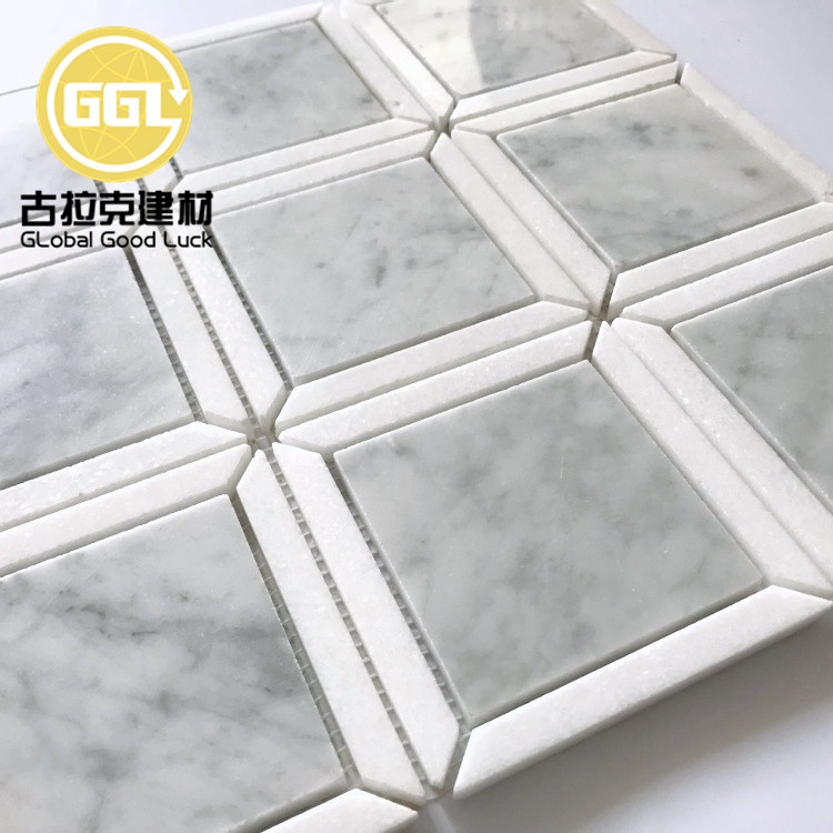 Natureza Branco Misturado com Azul Mármore Quadrado Parquet Feature Mosaico de Mármore Tiles