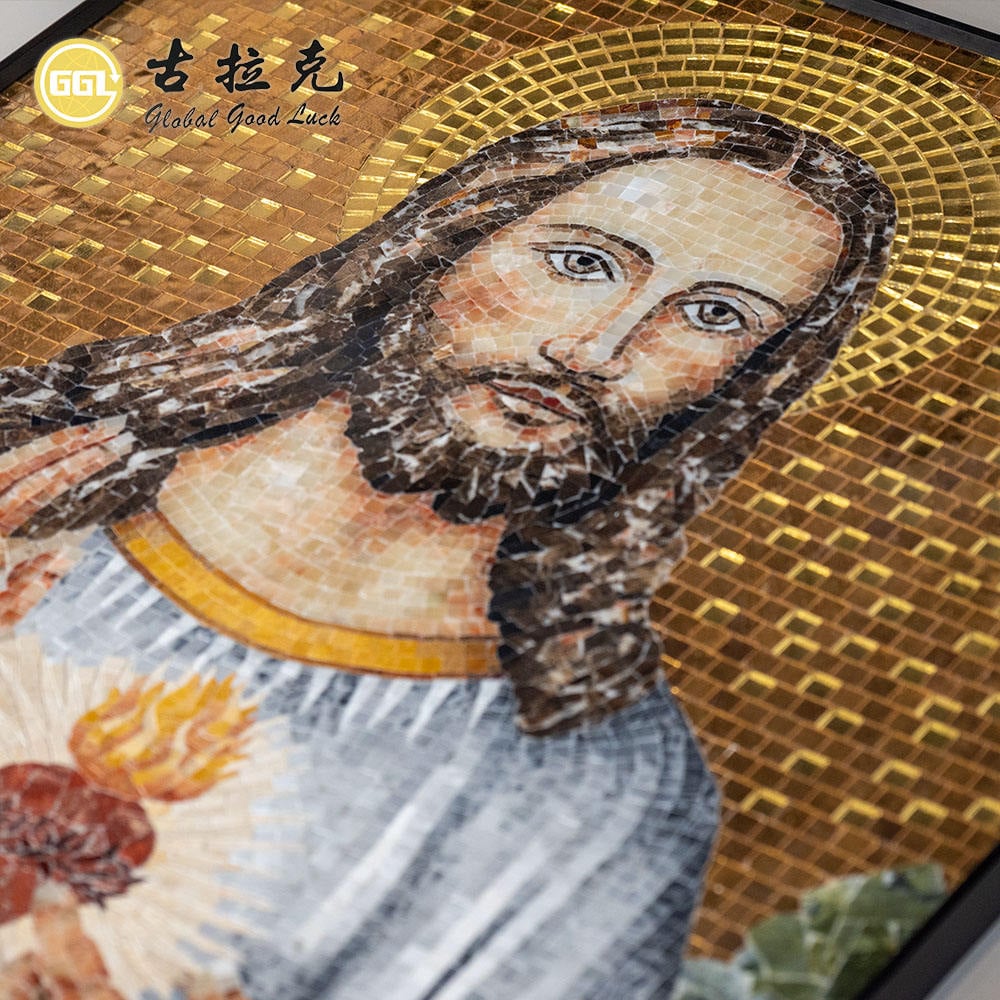 Handmade Glass Mosaic Religious Artwork – Sacred Heart of Jesus Mosaic Mural